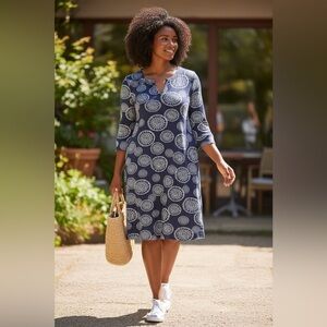 Hatley NWOT Navy Blue w White Midi Dress, 100% Medium Weight Cotton, Stretch